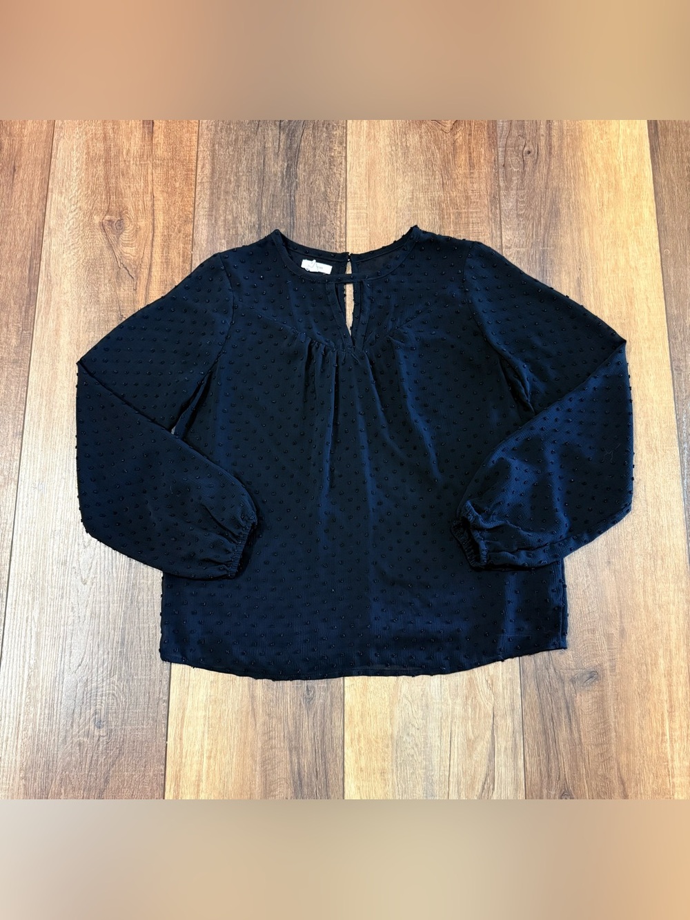 Maurices Black Swiss Dot Keyhole Blouse